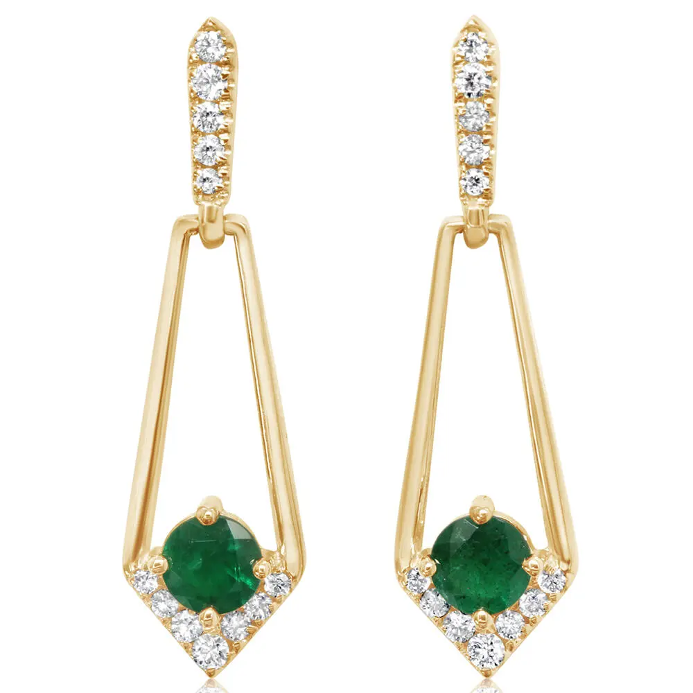 14K Yellow Gold Brazilian Emerald/Diamond Earrings