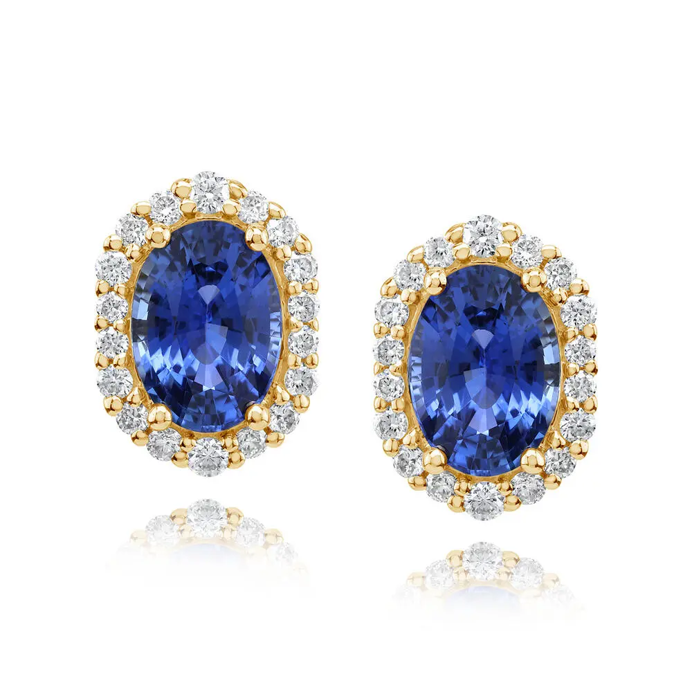 14K Yellow Gold Sapphire/Diamond Earrings