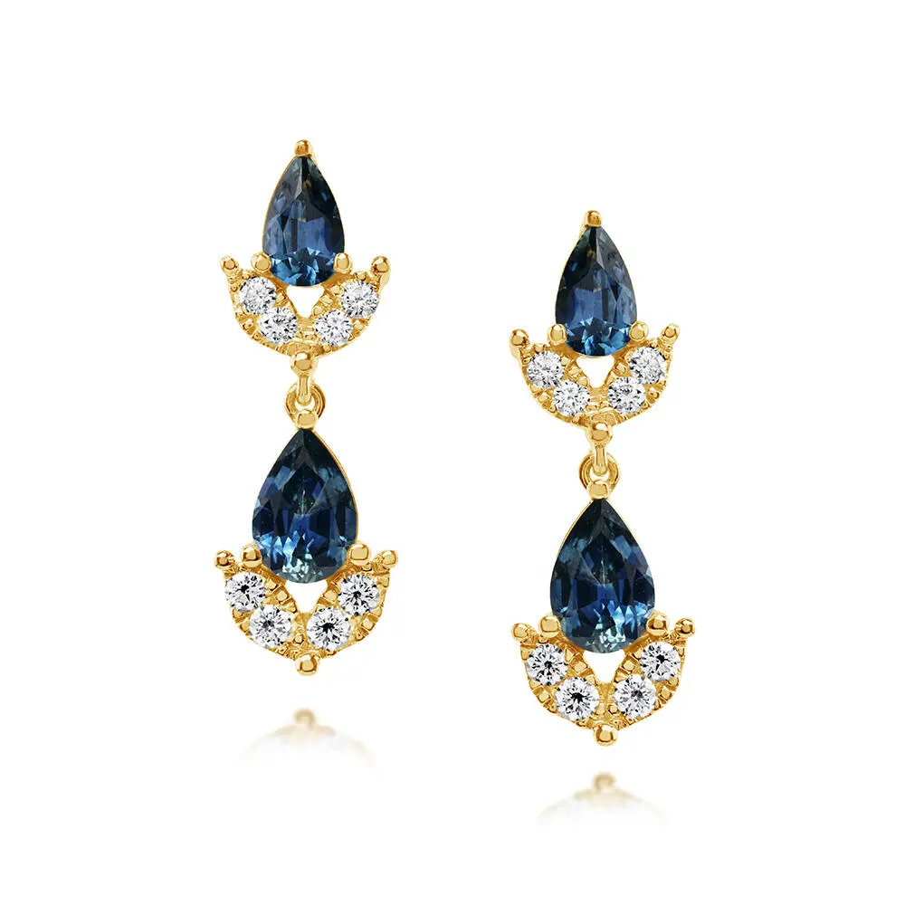 18K Yellow Gold Montana Sapphire/Diamond Earrings