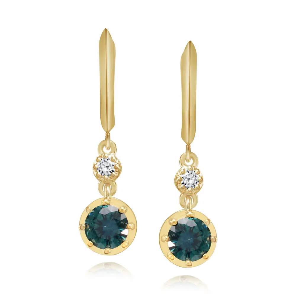 14K Yellow Gold Montana Sapphire/Diamond Earrings 14K Yellow Gold Montana Sapphire/Diamond Earrings