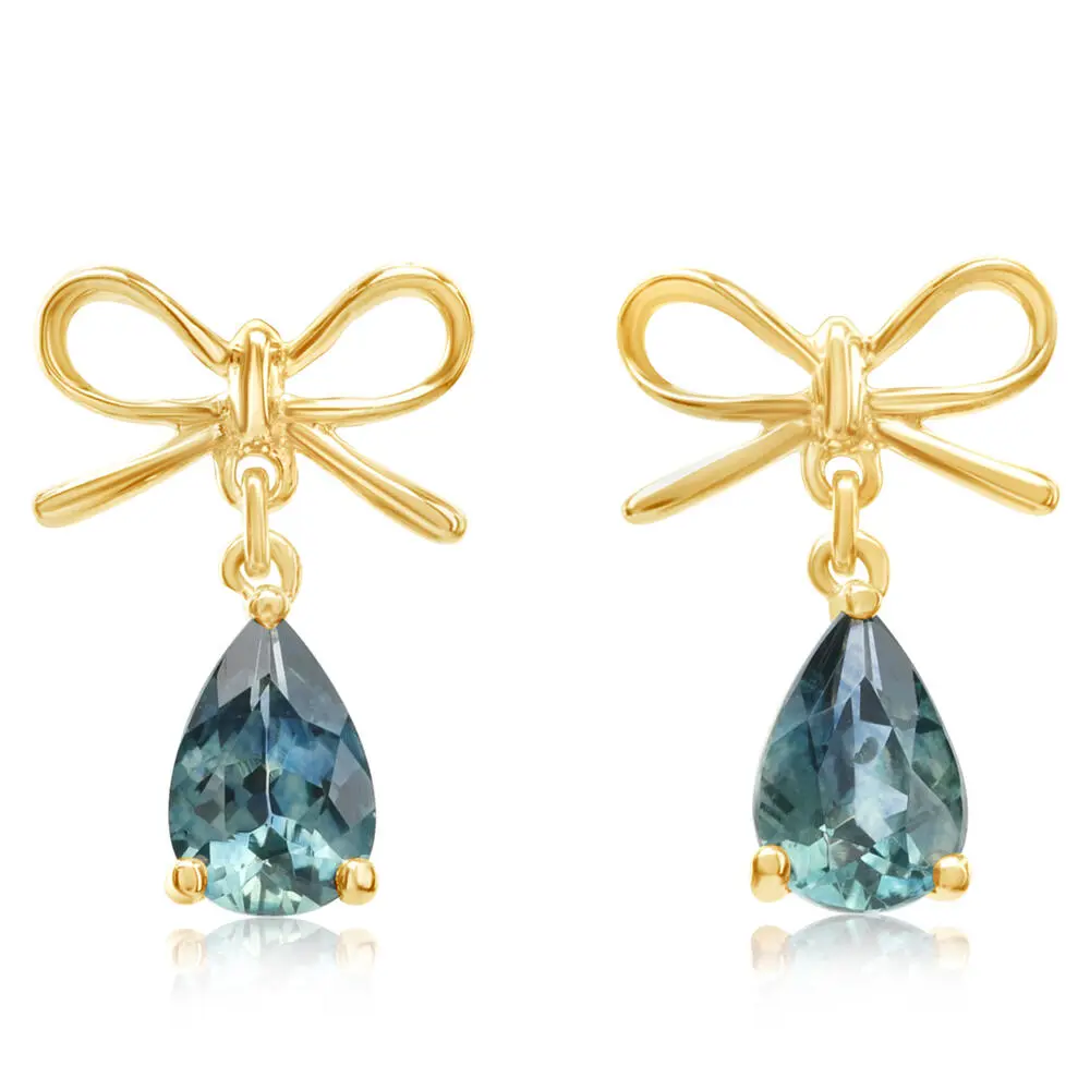 14K Yellow Gold Montana Sapphire Bow Earrings 14K Yellow Gold Montana Sapphire Bow Earrings