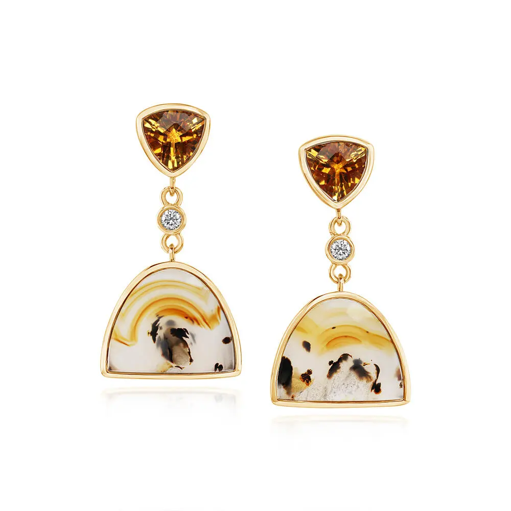 14K Yellow Gold Montana Agate/Citrine/Diamond Earrings 14K Yellow Gold Montana Agate/Citrine/Diamond Earrings
