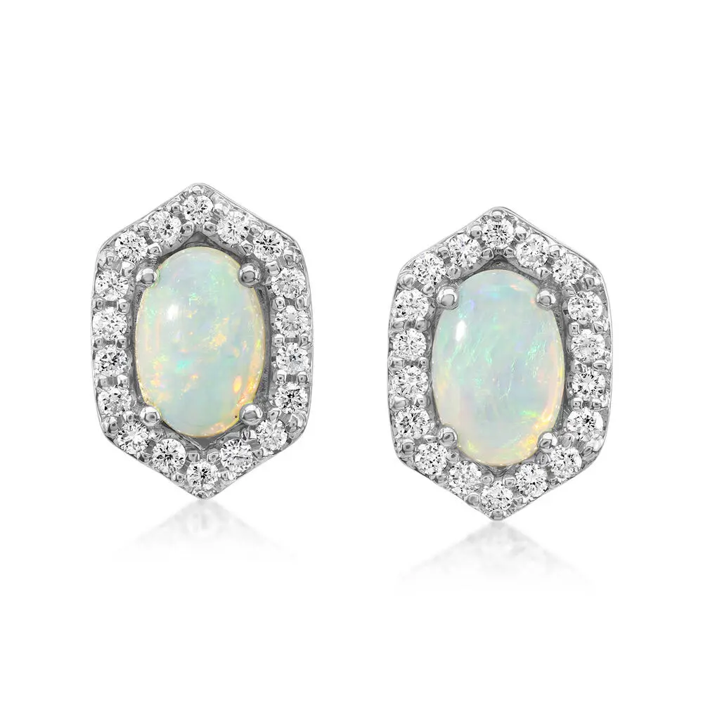 14K White Gold Australian Opal/Diamond Earrings 14K White Gold Australian Opal/Diamond Earrings