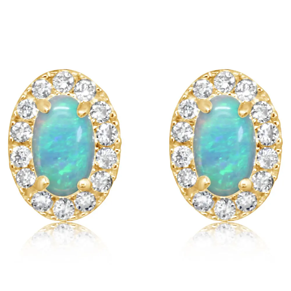 14K Yellow Gold Australian Opal/Diamond Earrings 14K Yellow Gold Australian Opal/Diamond Earrings