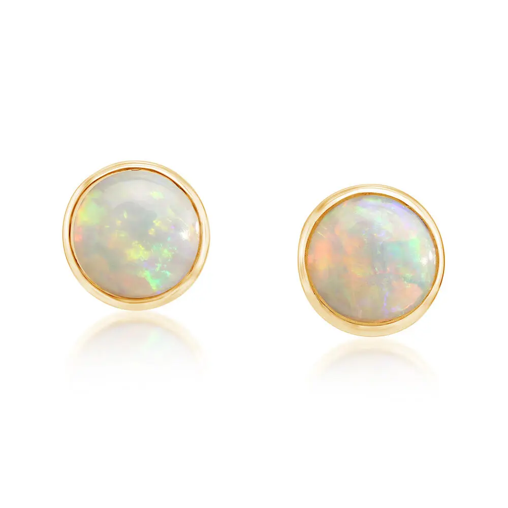14K Yellow Gold 4mm Round Australian Opal Earrings 14K Yellow Gold 4mm Round Australian Opal Earrings