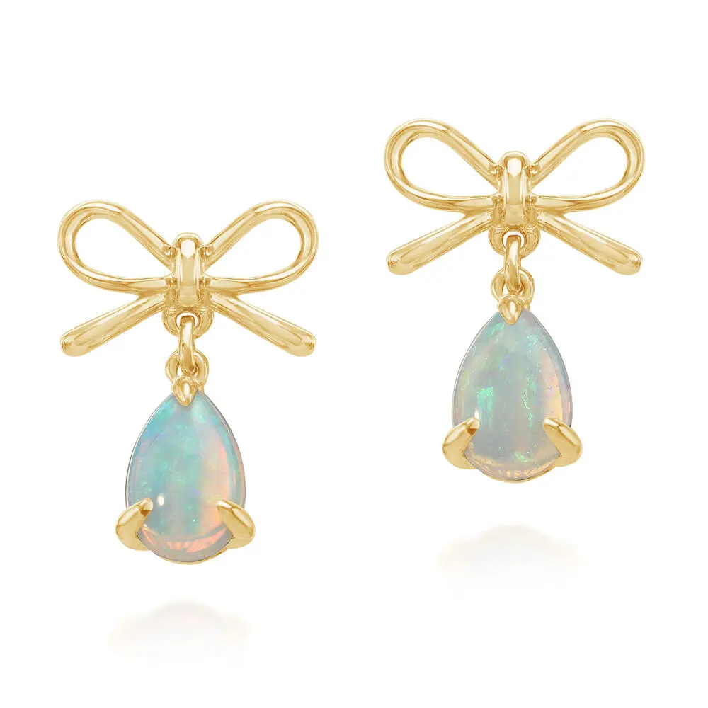 14K Yellow Gold Australian Opal Bow Earrings 14K Yellow Gold Australian Opal Bow Earrings