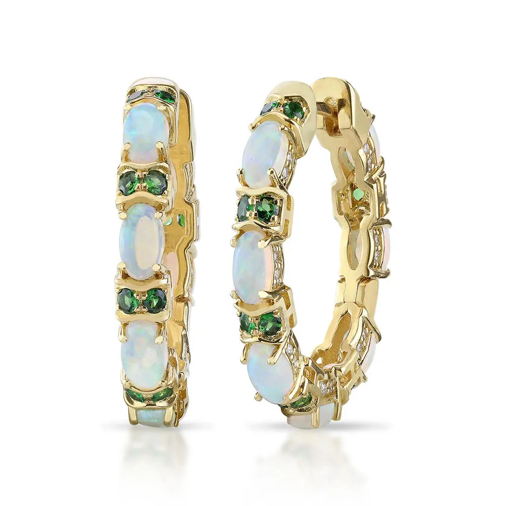 18K Yellow Gold Australian Opal/Tsavorite/Diamond Snake Earrings 18K Yellow Gold Australian Opal/Tsavorite/Diamond Snake Earrings