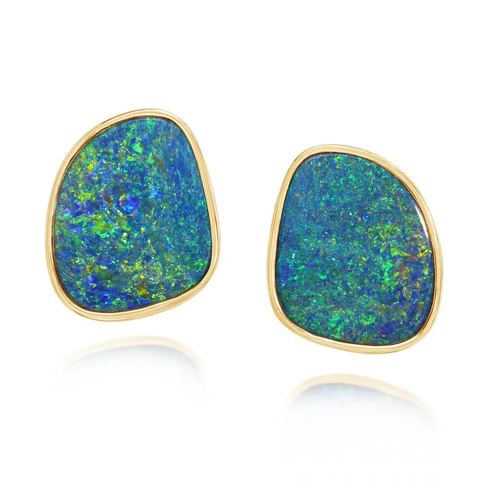 14K Yellow Gold Australian Opal Doublet Small Plain Bez