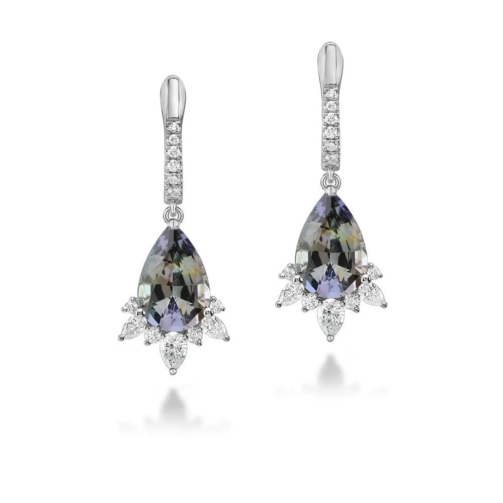 Platinum Peacock Tanzanite/Diamond Earrings