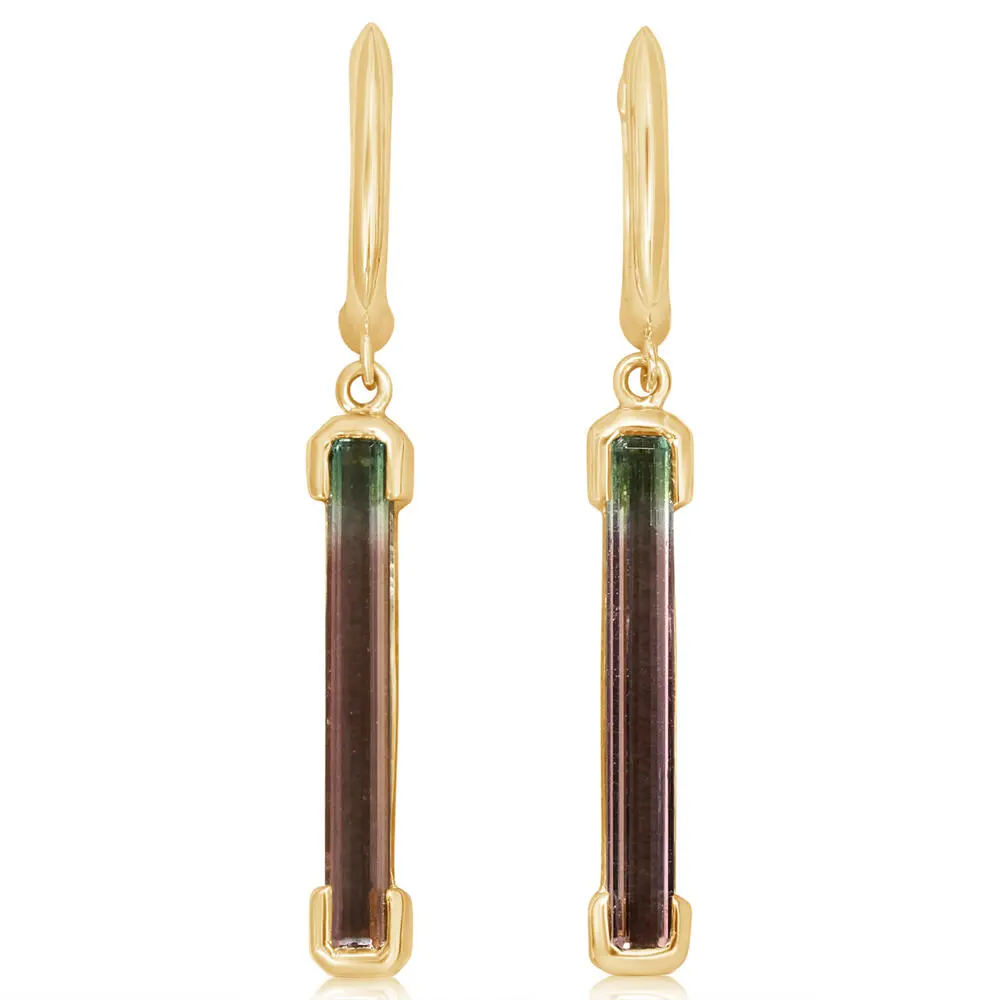 14K Yellow Gold Bi-Color Tourmaline Earrings