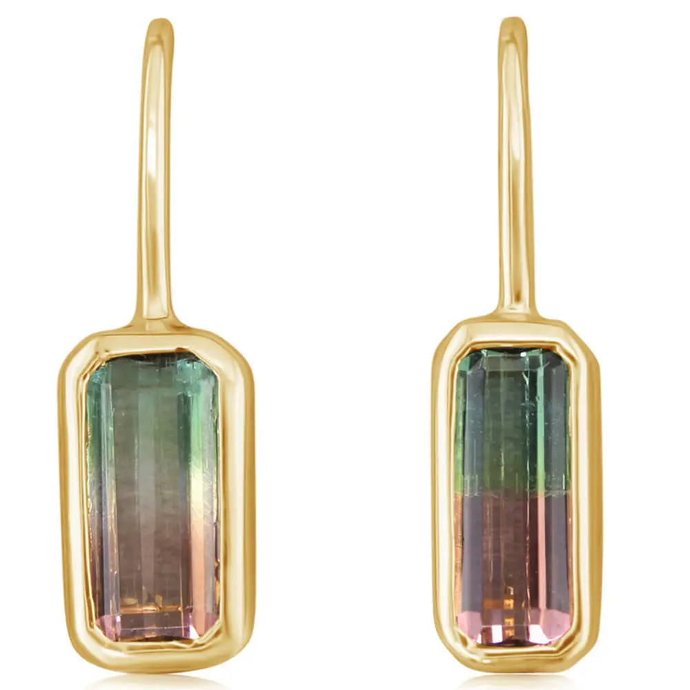 14K Yellow Gold Bi-Color Tourmaline Earrings