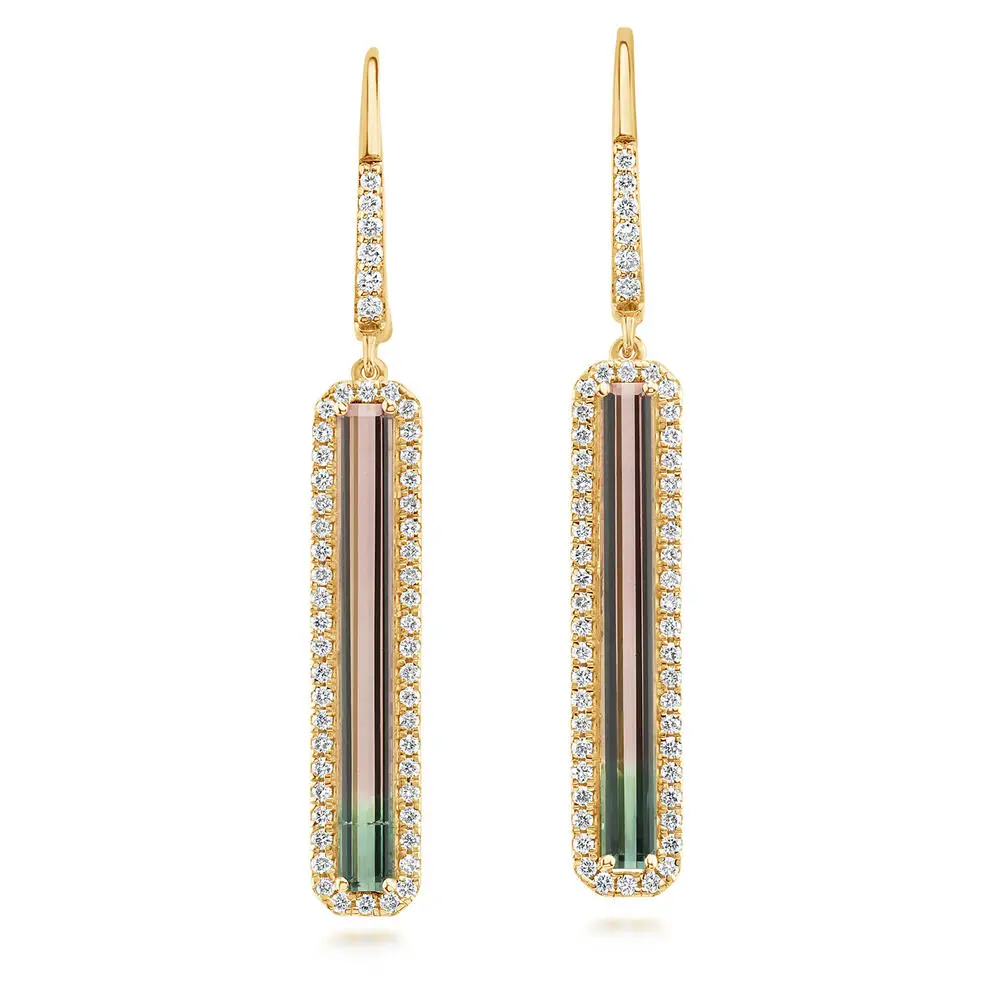 14K Yellow Gold Bi-Color Tourmaline/Diamond Earrings 14K Yellow Gold Bi-Color Tourmaline/Diamond Earrings