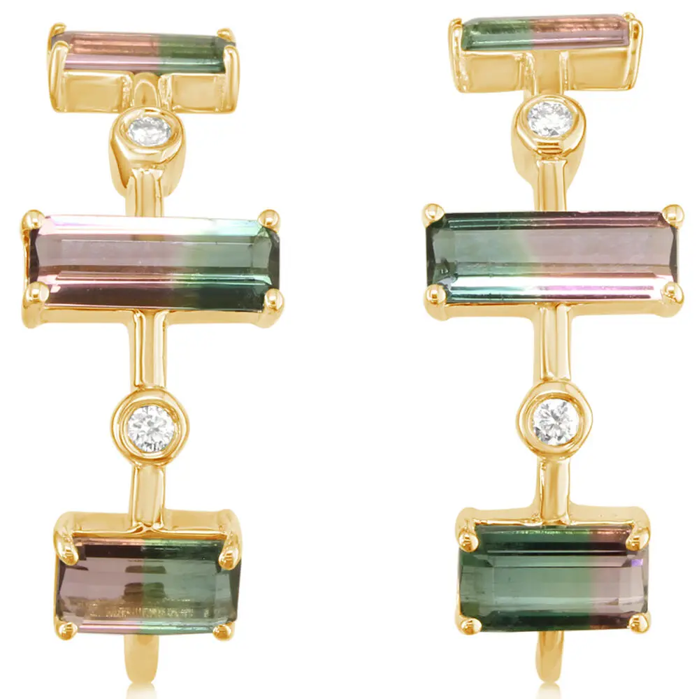 14K Yellow Gold Bi-Color Tourmaline/Diamond Earrings 14K Yellow Gold Bi-Color Tourmaline/Diamond Earrings