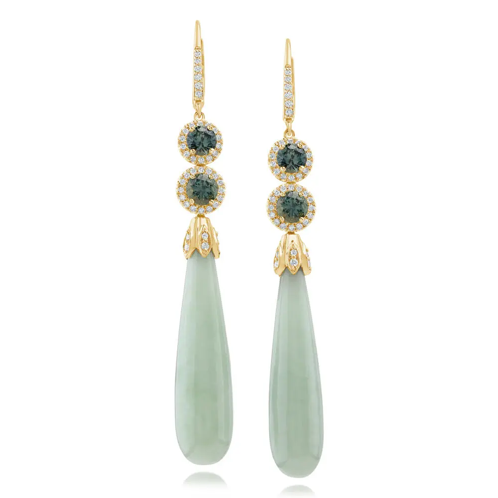 14K Yellow Gold Green Jade/Montana Sapphire/Diamond Earrings 14K Yellow Gold Green Jade/Montana Sapphire/Diamond Earrings