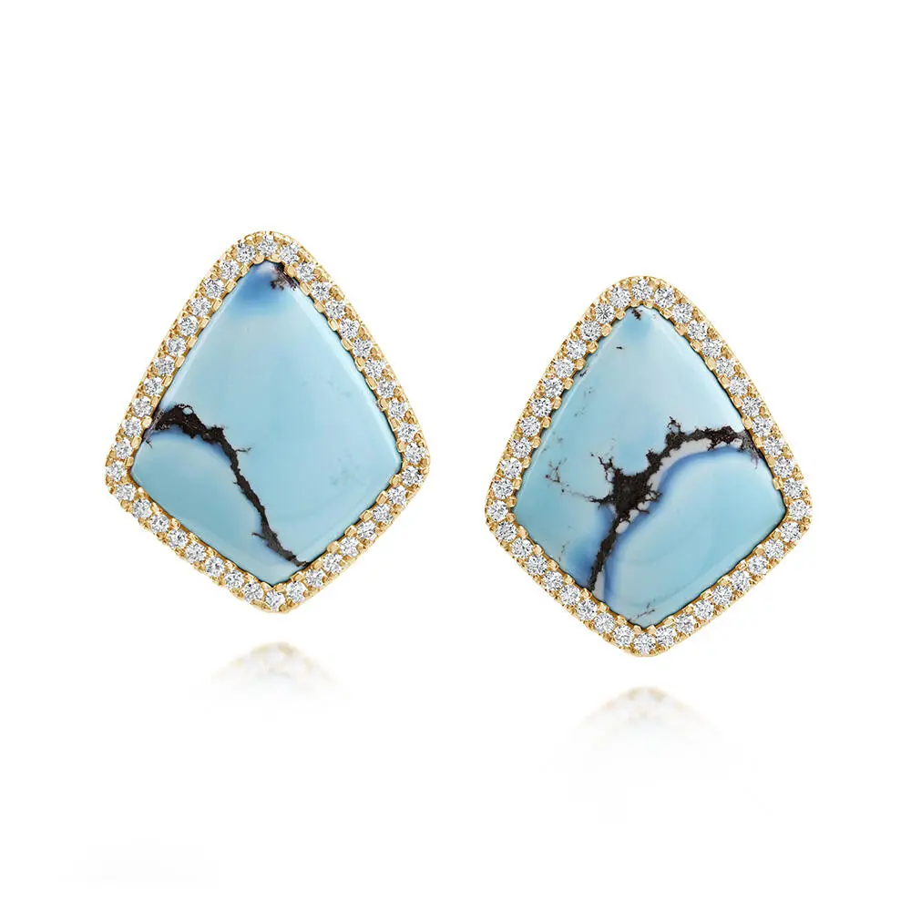 14K Yellow Gold Kazakhstan Turquoise/Diamond Earrings