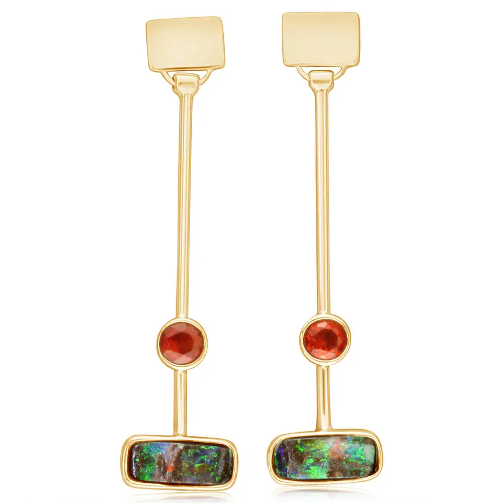 14K Yellow Gold Australian Boulder Opal/Fire Opal Earrings 14K Yellow Gold Australian Boulder Opal/Fire Opal Earrings