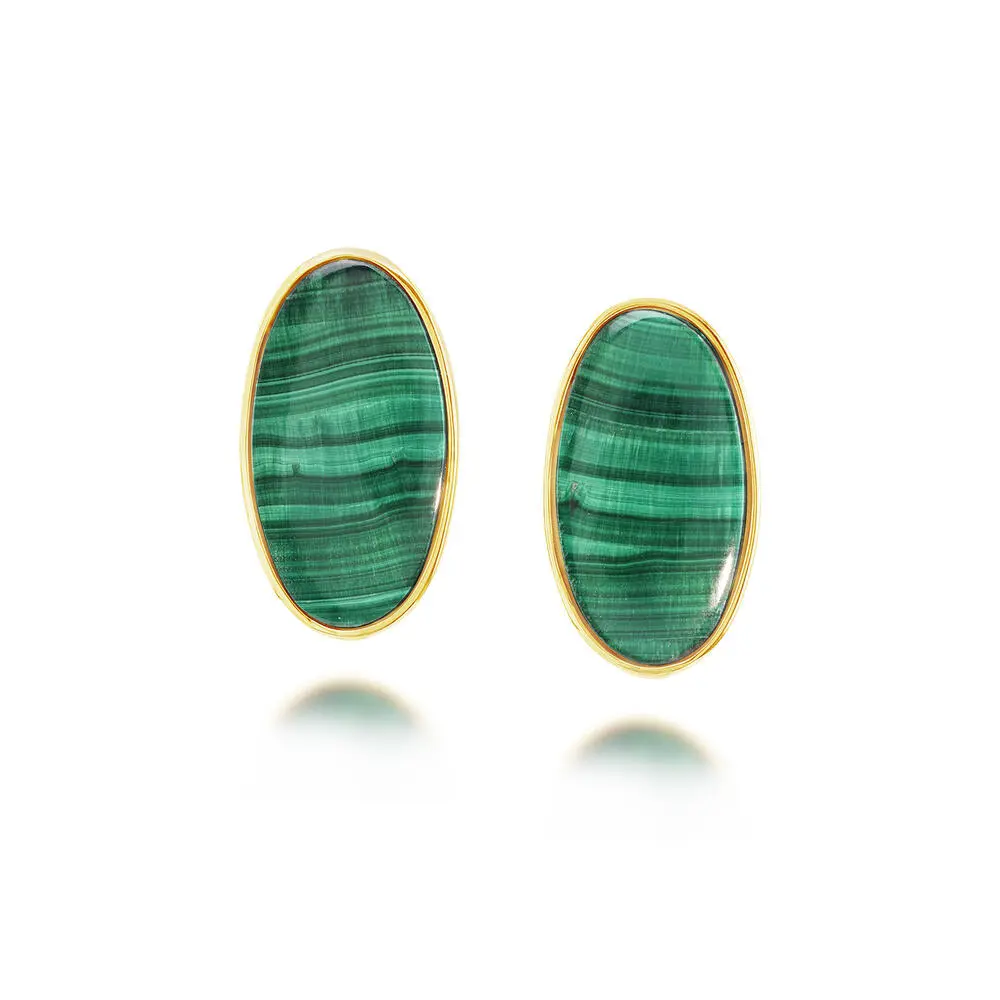 14K Yellow Gold Malachite Earrings 14K Yellow Gold Malachite Earrings