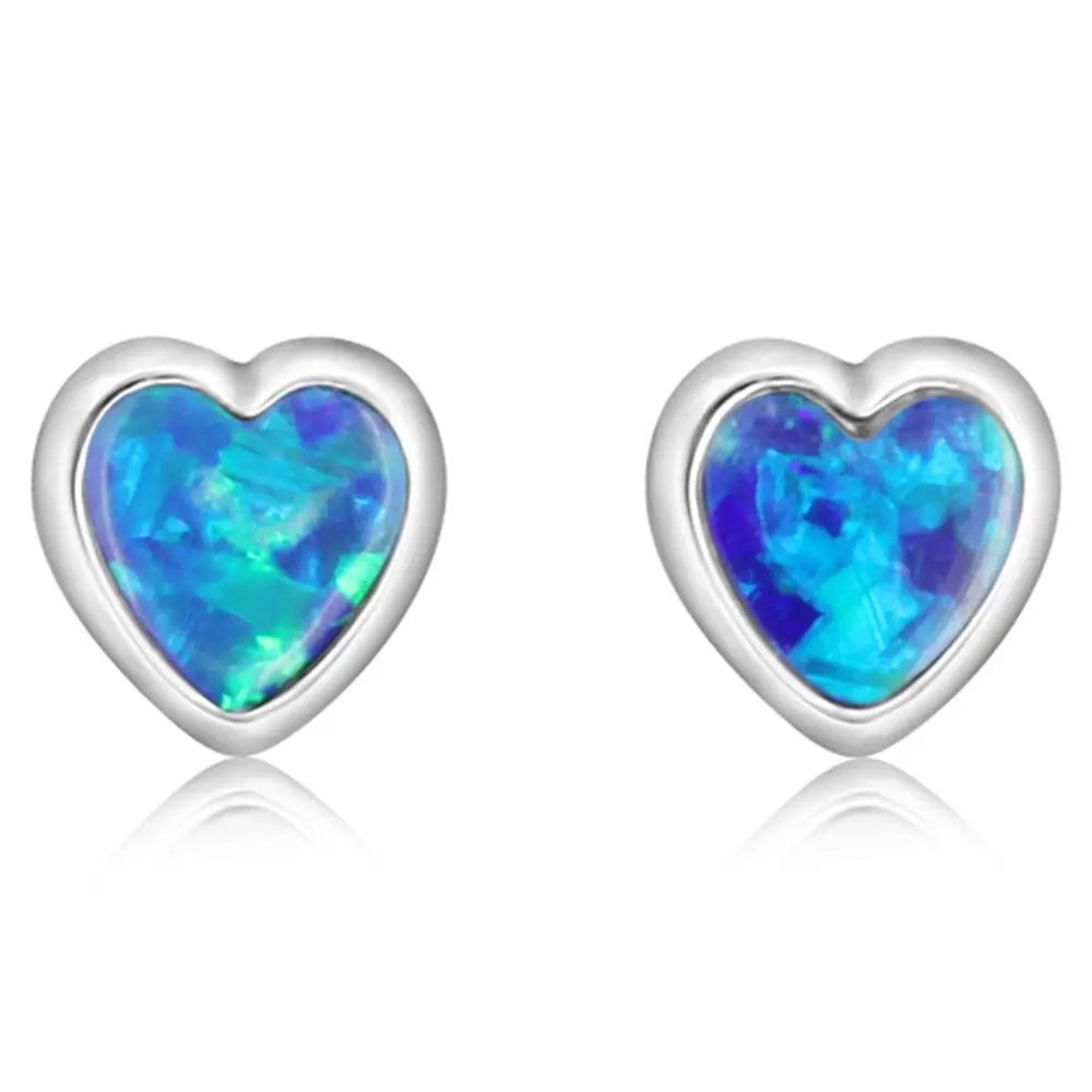 14K White Gold Australian Opal Doublet Heart Earrings 14K White Gold Australian Opal Doublet Heart Earrings