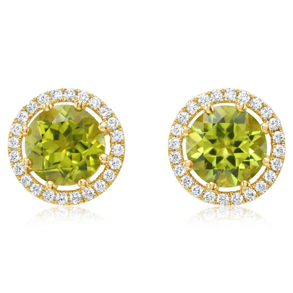 14K Yellow Gold 7mm Round Peridot/Diamond Earrings 14K Yellow Gold 7mm Round Peridot/Diamond Earrings
