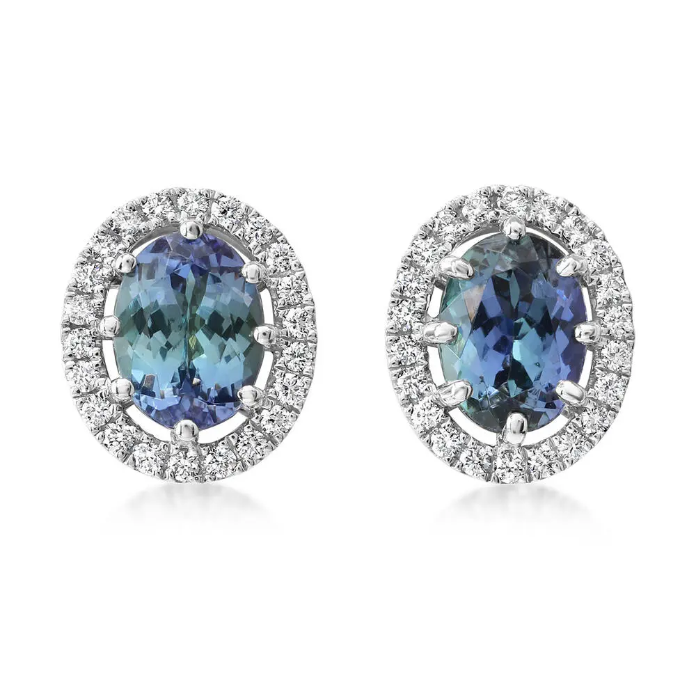 Platinum 7x5 Oval Peacock Tanzanite/Diamond Earrings Platinum 7x5 Oval Peacock Tanzanite/Diamond Earrings
