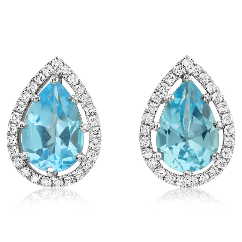 14K White Gold 9x6mm Pear Blue Topaz/Diamond Earrings 14K White Gold 9x6mm Pear Blue Topaz/Diamond Earrings
