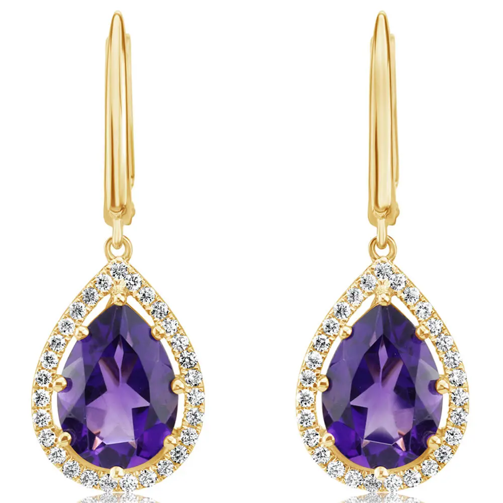 14K Yellow Gold 10x7mm Pear Amethyst/Diamond Earrings 14K Yellow Gold 10x7mm Pear Amethyst/Diamond Earrings