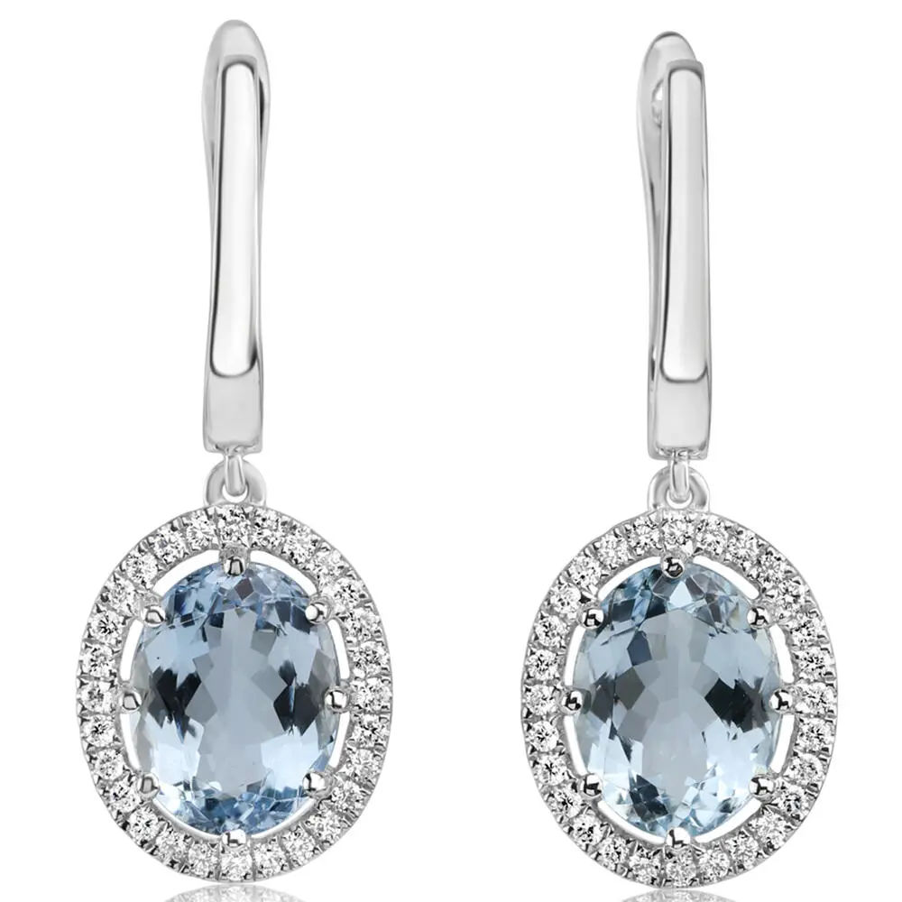 Platinum 9x7mm Oval Aqua/Diamond Earrings Platinum 9x7mm Oval Aqua/Diamond Earrings