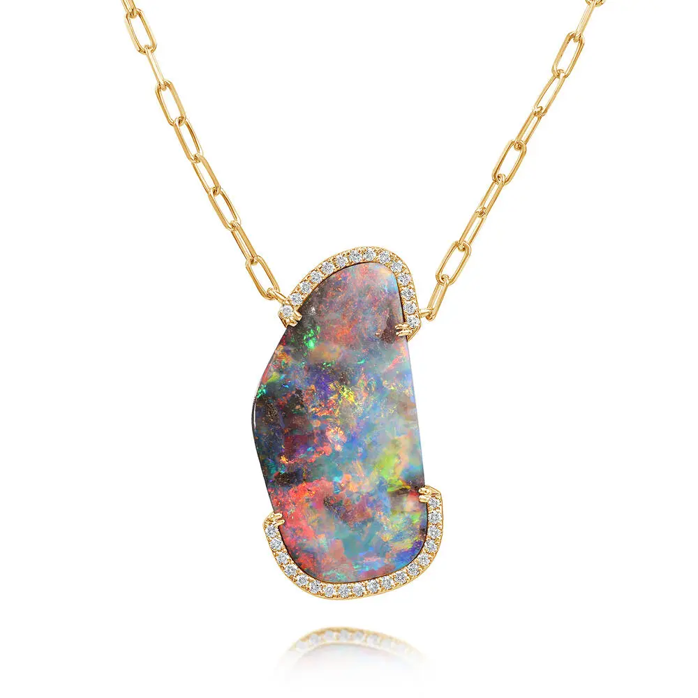18K Yellow Gold Australian Boulder Opal/Diamond Neckpiece