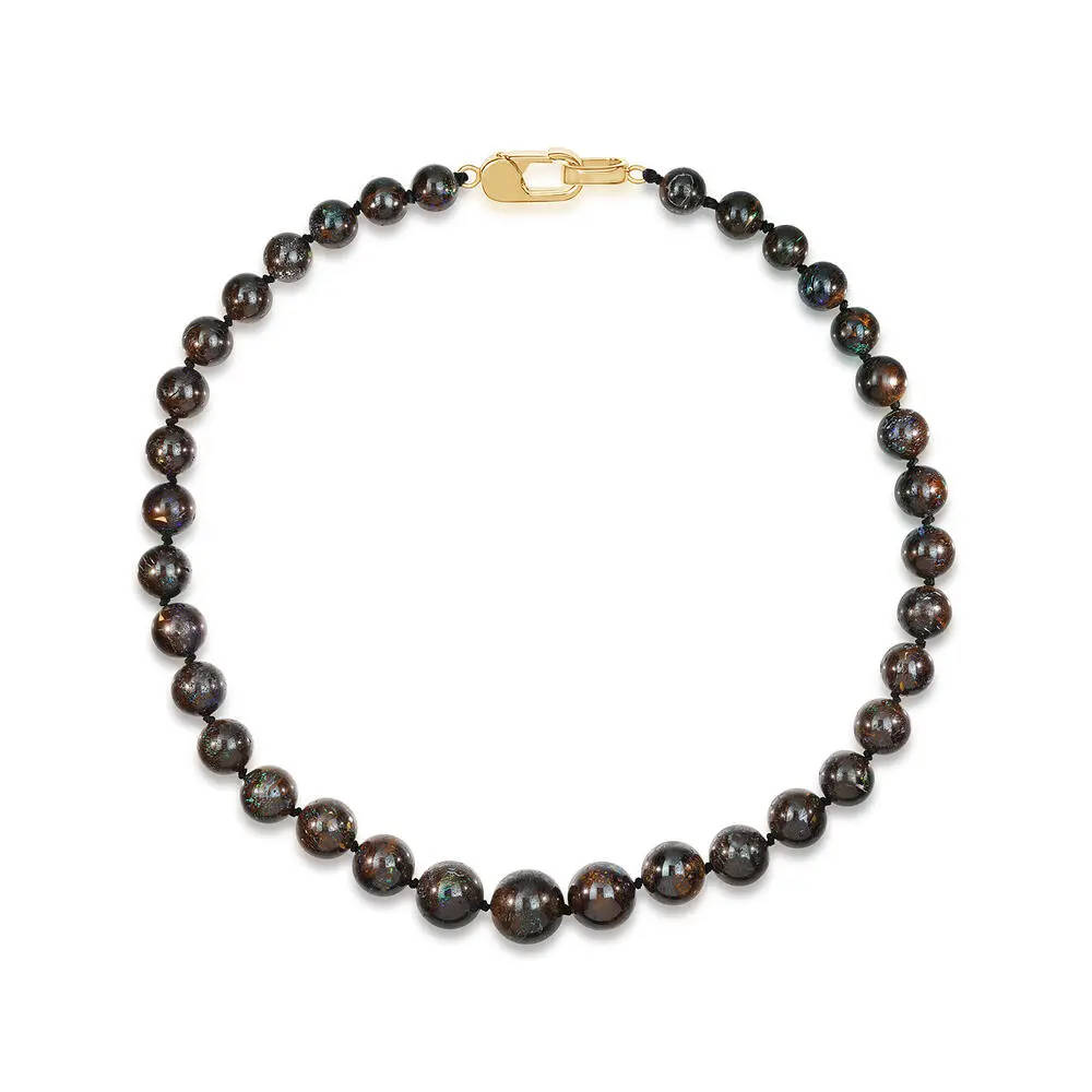 14K Yellow Gold Australian Boulder Opal Bead Strand Neckpiece 14K Yellow Gold Australian Boulder Opal Bead Strand Neckpiece