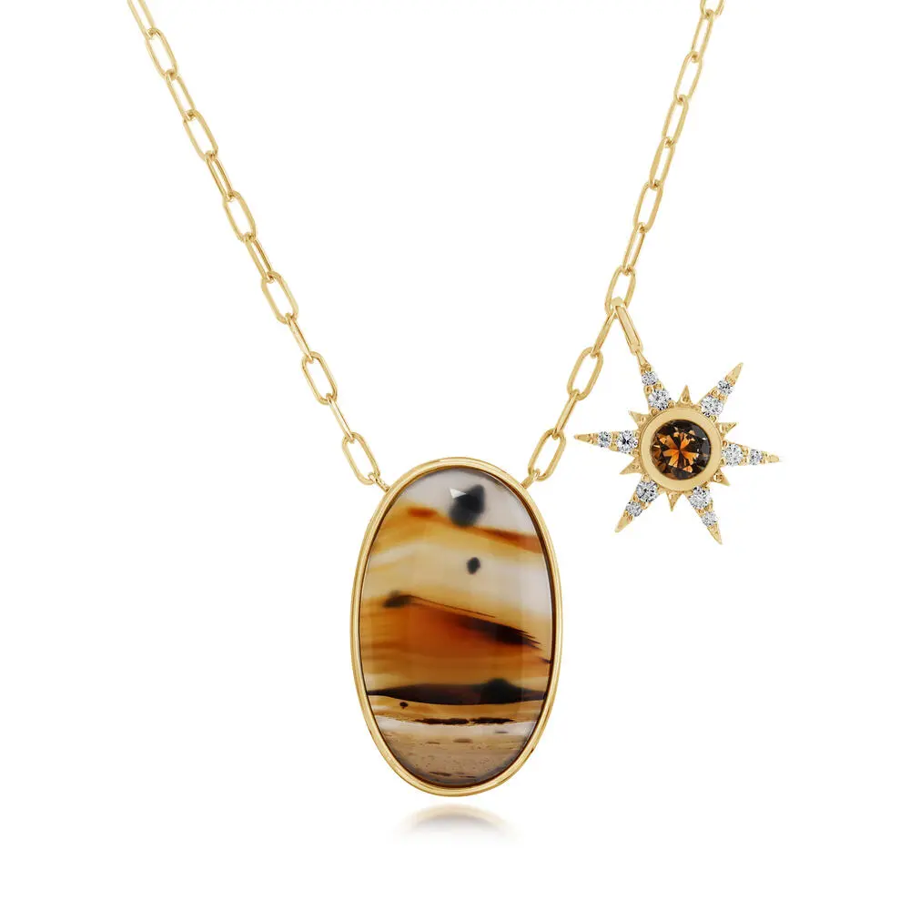 14K Yellow Gold Montana Agate/Fancy Montana Sapphire Pendant