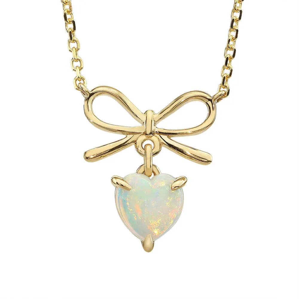 14K Yellow Gold Australian Opal Bow Neckpiece