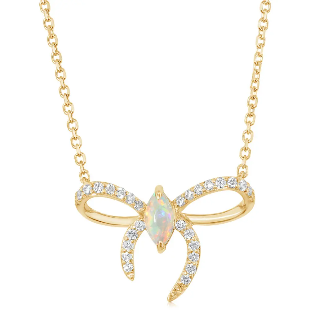 14K Yellow Gold Australian Opal/Diamond Bow Neckpiece 14K Yellow Gold Australian Opal/Diamond Bow Neckpiece