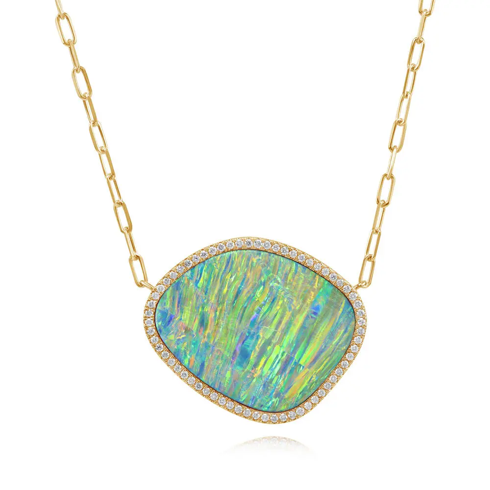 18K Yellow Gold Australian Opal Doublet/Diamond Neckpiece