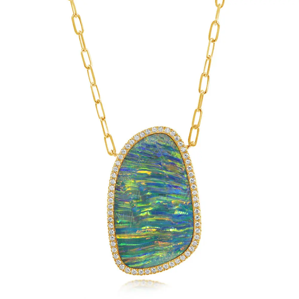 14K Yellow Gold Australian Opal Doublet/Diamond Neckpiece