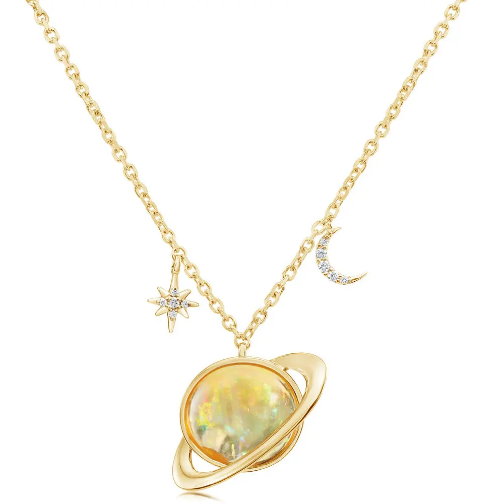 14K Yellow Gold Mexican Fire Opal/Diamond Neckpiece
