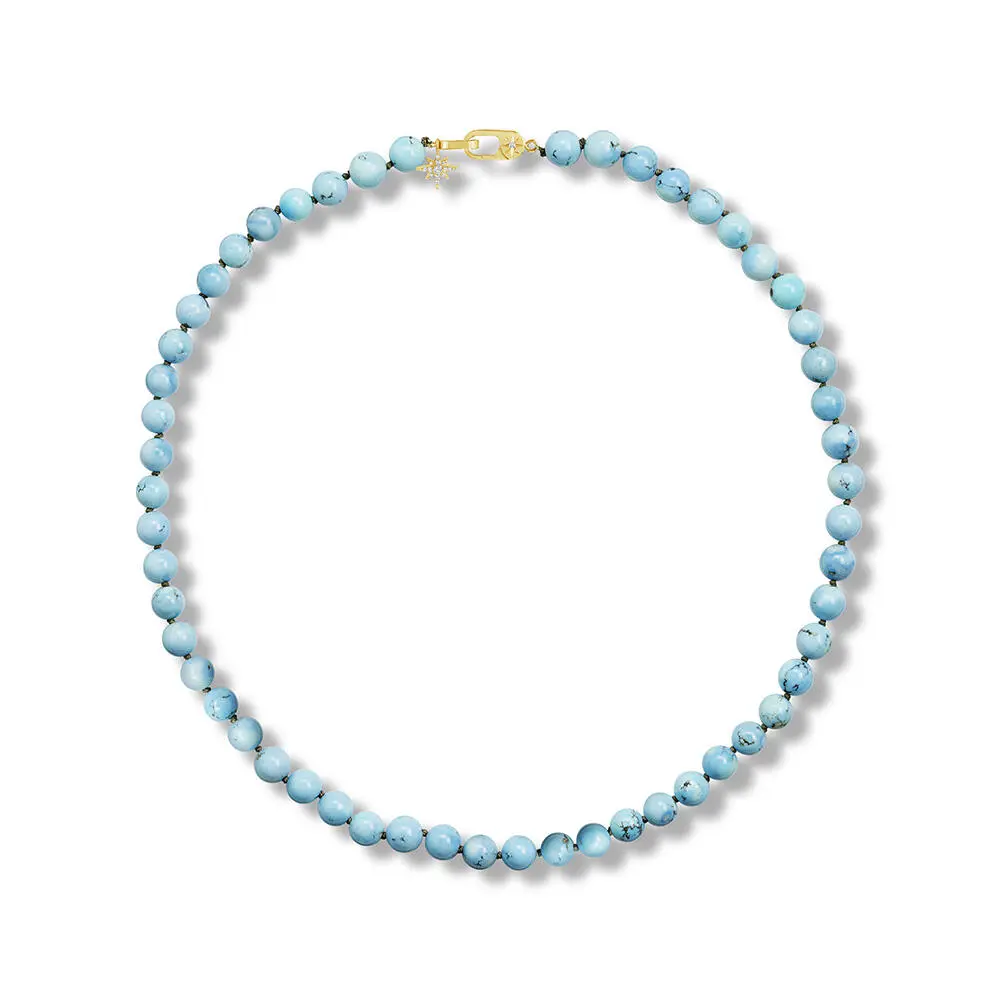 14K Yellow Gold 7.3 - 8.3mm Round Bead16" Golden Hill Turquoise/Diamond Strand Necklace 14K Yellow Gold 7.3 - 8.3mm Round Bead16" Golden Hill Turquoise/Diamond Strand Necklace