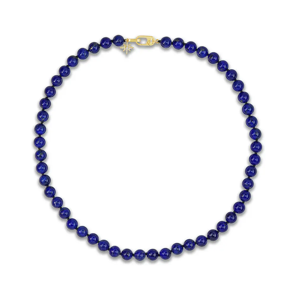 14K Yellow Gold 18" 8mm Round Lapis Lazuli/Diamond Bead Neckpiece 14K Yellow Gold 18" 8mm Round Lapis Lazuli/Diamond Bead Neckpiece