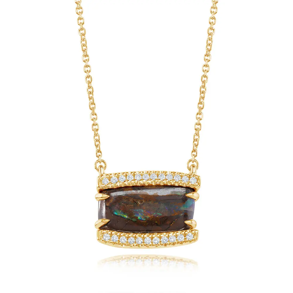 14K Yellow Gold Australian Boulder Opal/Diamond Neckpiece