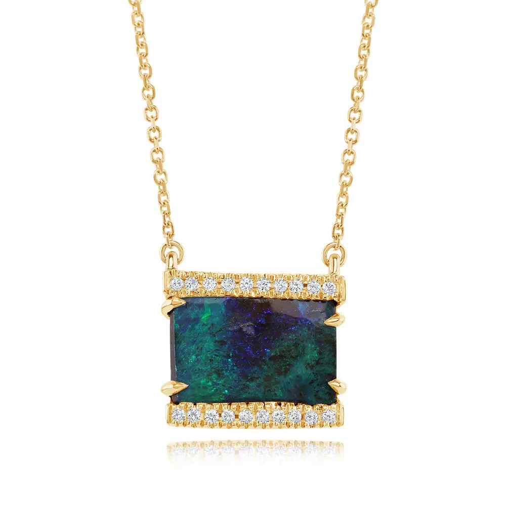 14K Yellow Gold Australian Boulder Opal/Diamond Neckpiece