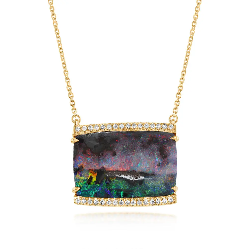 14K Yellow Gold Australian Boulder Opal/Diamond Neckpiece 14K Yellow Gold Australian Boulder Opal/Diamond Neckpiece