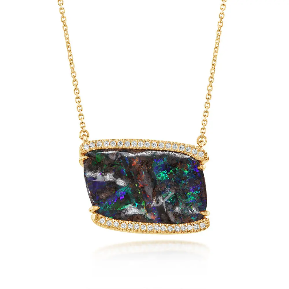 14K Yellow Gold Australian Boulder Opal/Diamond Neckpiece 14K Yellow Gold Australian Boulder Opal/Diamond Neckpiece