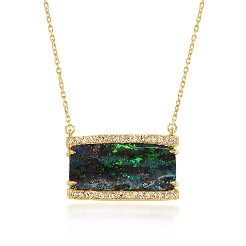 14K Yellow Gold Australian Boulder Opal/Diamond Neckpiece