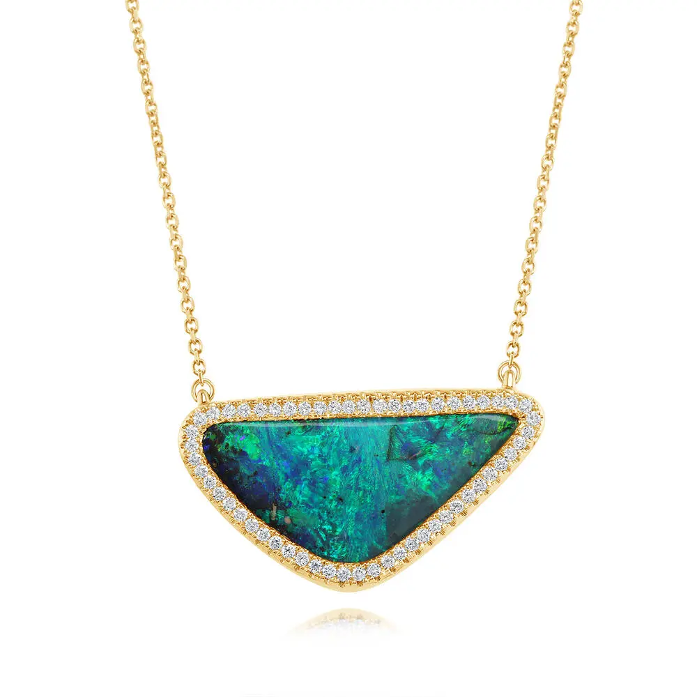 14K Yellow Gold Australian Boulder Opal/Diamond Neckpiece