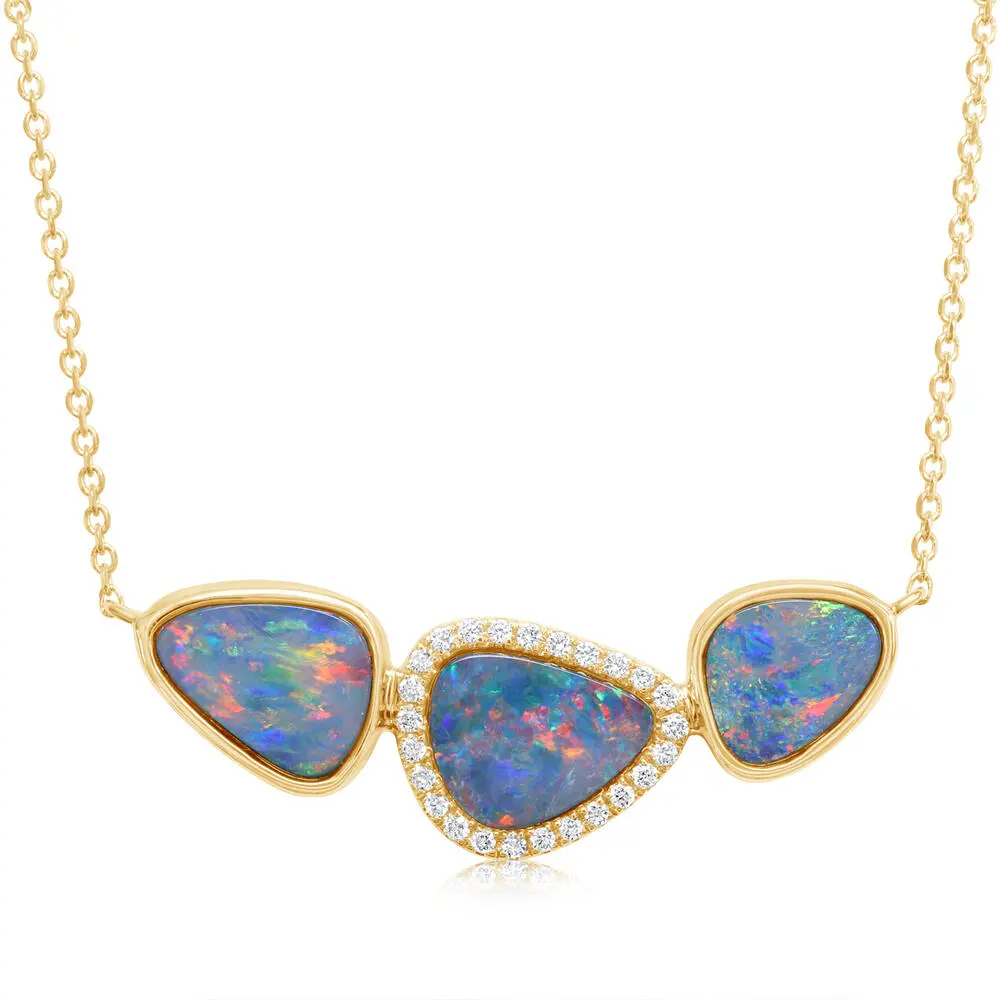 14K Yellow Gold Australian Opal Doublet/Diamond Neckpiece