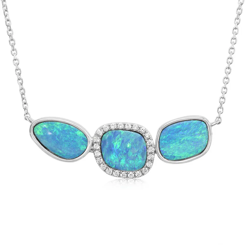14K White Gold Australian Opal Doublet/Diamond Neckpiece 14K White Gold Australian Opal Doublet/Diamond Neckpiece