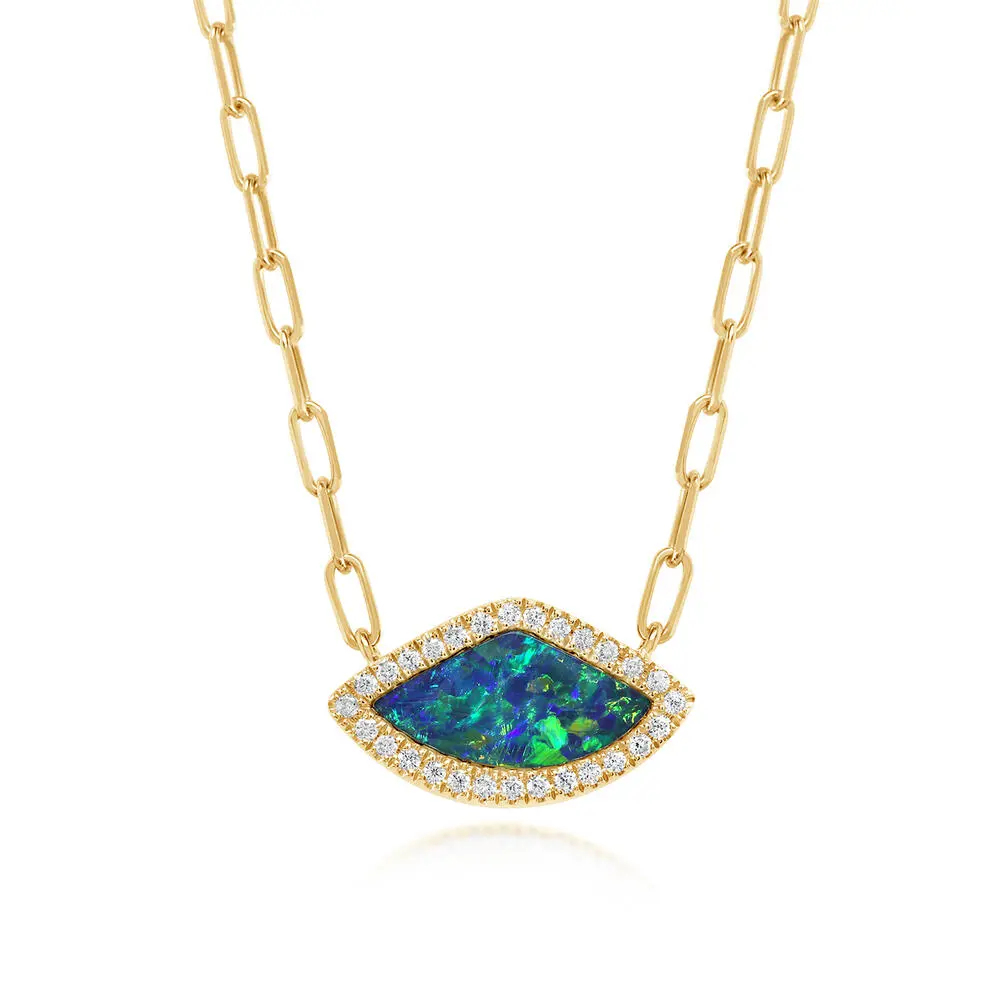 14K Yellow Gold Australian Opal Doublet/Diamond Neckpiece 14K Yellow Gold Australian Opal Doublet/Diamond Neckpiece