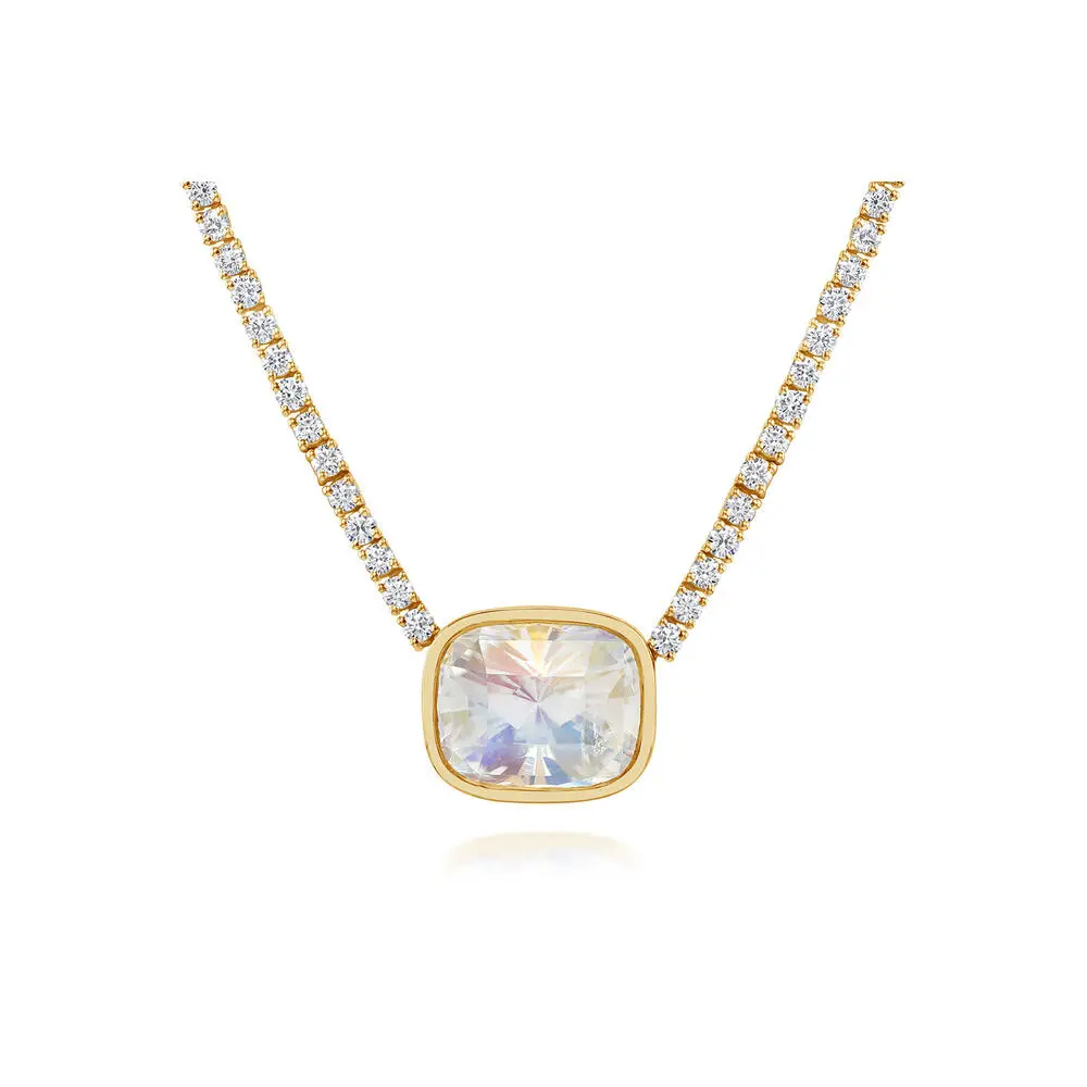 18K Yellow Gold Rainbow Moonstone/Diamond Neckpiece 18K Yellow Gold Rainbow Moonstone/Diamond Neckpiece