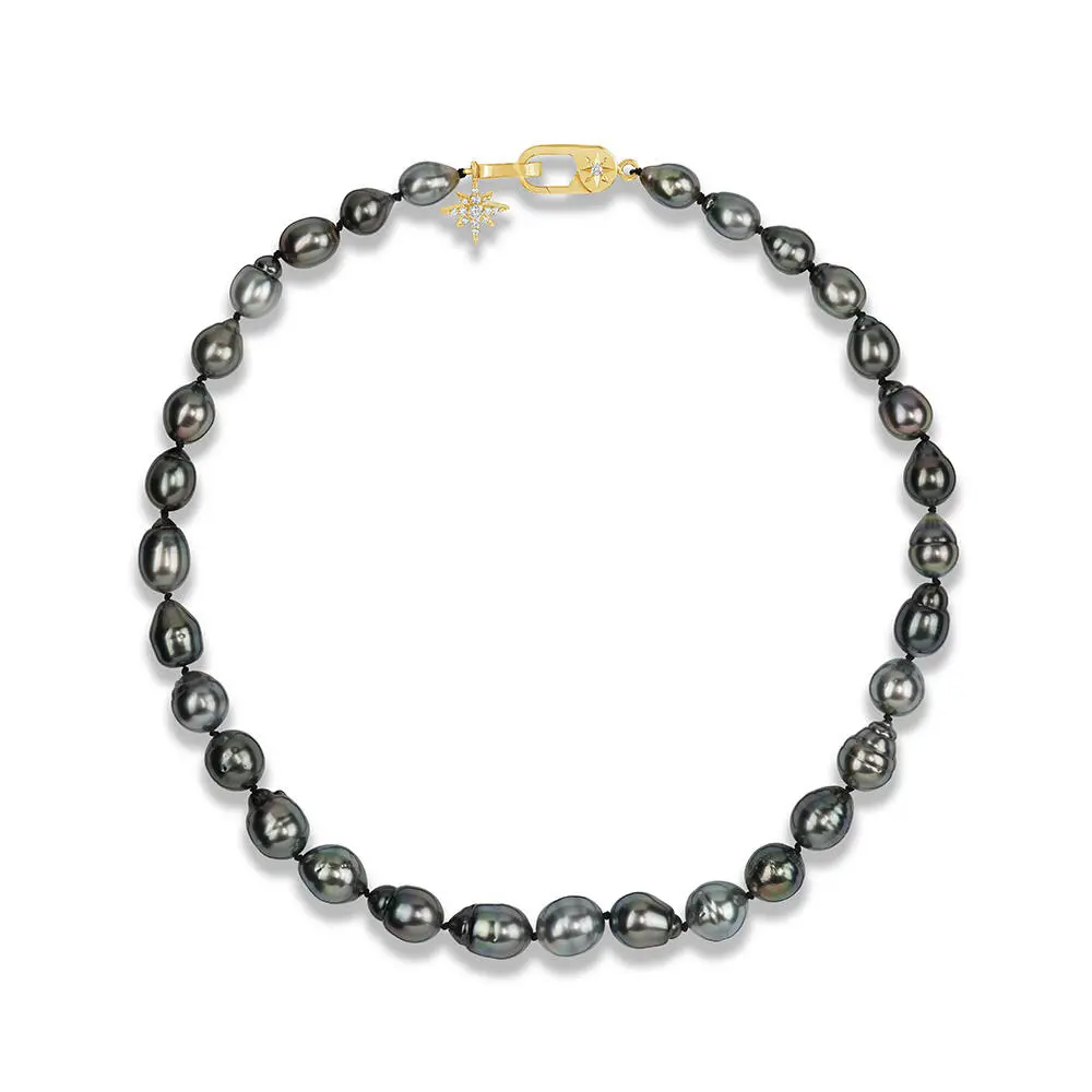 14K Yellow Gold 9-12mm Baroque Multi Color Tahitian Pearl Strand
