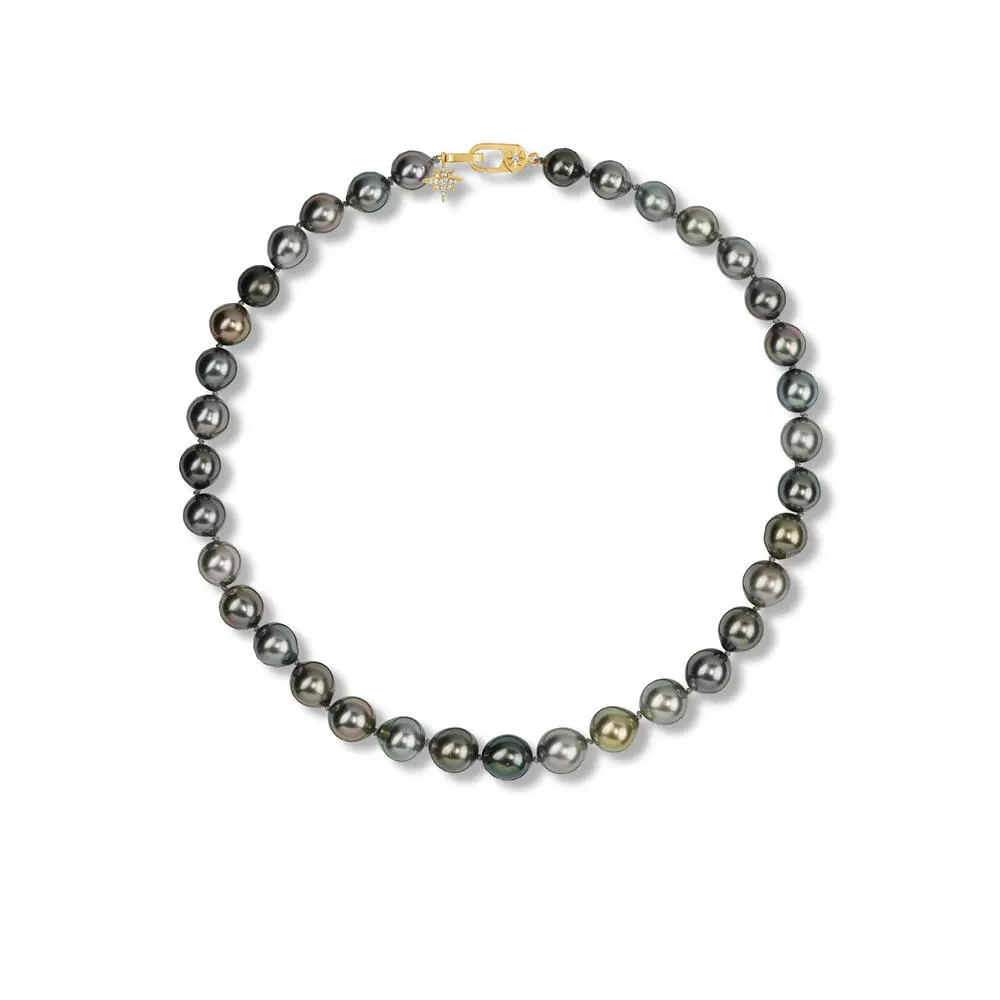 14K Yellow Gold 10x12mm Off Round Multi Color Tahitian Pearl Strand Necklace