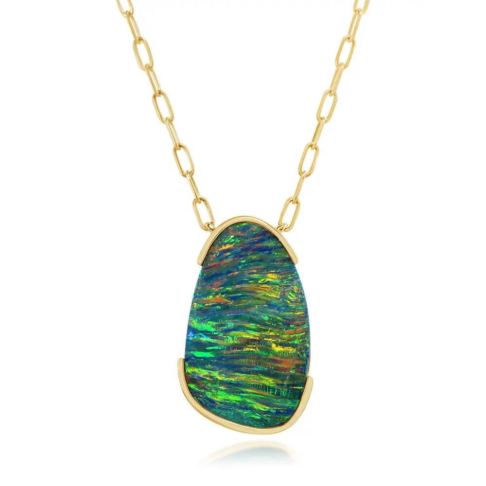 14K Yellow Gold Australian Opal Doublet Neckpiece